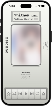 iPhone with the DuoDisc player and its disc door around the album.